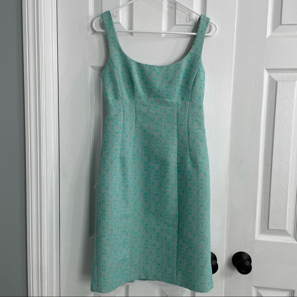 NANETTE LEPORE Demure Pleated Tweed Teal Dress 2 - Picture 3 of 9